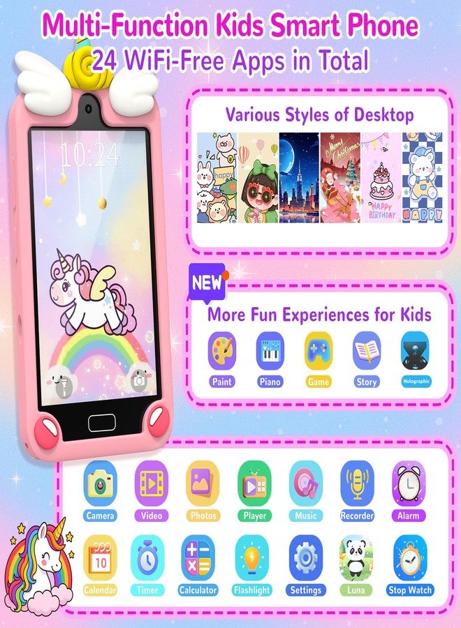 YIFOCO Kids Smart Phone for Girls, Toddler Birthday Gifts for Girl 3 4 5 6 7 8 9 10 Year Old, Kids Toy Cell Phone with 4" Touchscreen Cameras, Music, Games, Travel Preschool Learning Education Toy - Image 2